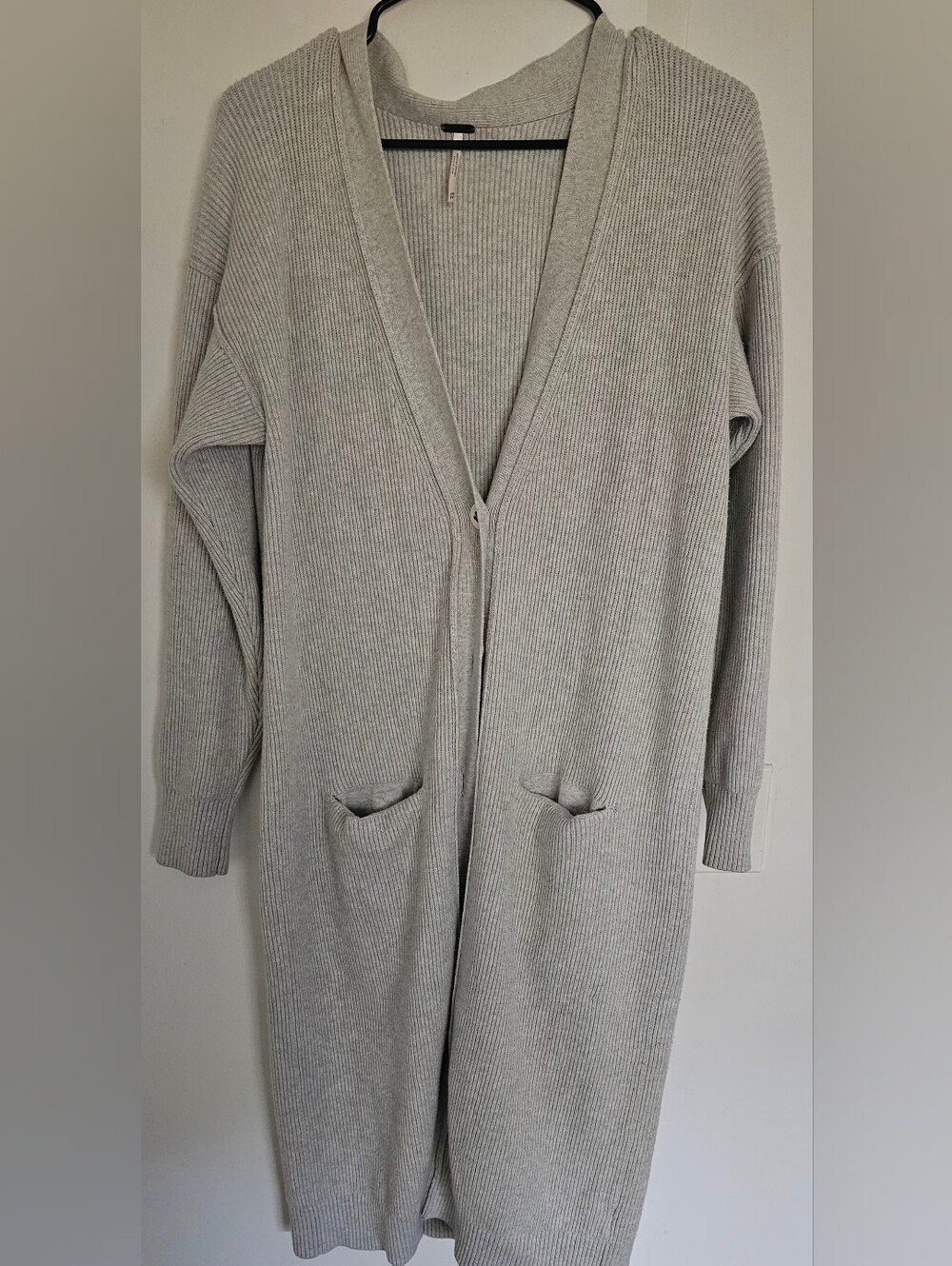 Free People Light Gray Ribbed Longline Cardigan